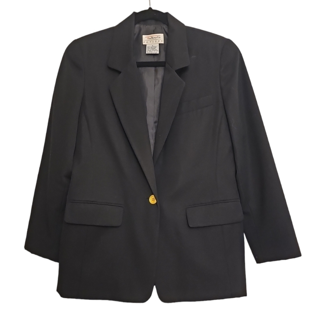 Talbots Wool Luxe Knit One-Button Black Vintage Oversized Blazer